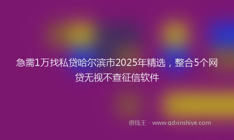 急需1万找私贷哈尔滨市2025年精选，整合5个网贷无视不查征信软件