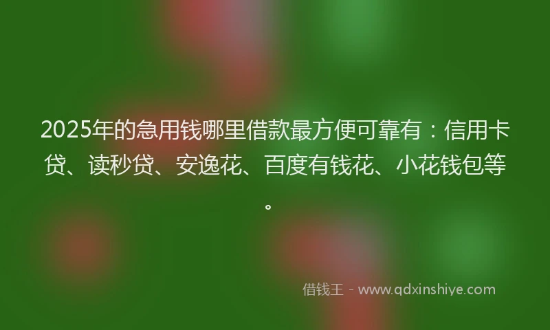 2025年的急用钱哪里借款最方便可靠有：信用卡贷、读秒贷、安逸花、百度有钱花、小花钱包等。
