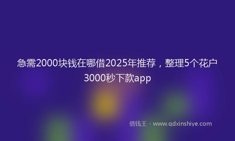 急需2000块钱在哪借2025年推荐，整理5个花户3000秒下款app