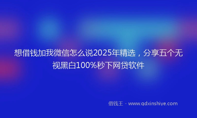 想借钱加我微信怎么说2025年精选，分享五个无视黑白100%秒下网贷软件