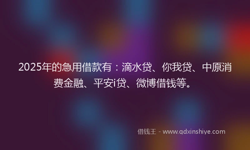 2025年的急用借款有：滴水贷、你我贷、中原消费金融、平安i贷、微博借钱等。