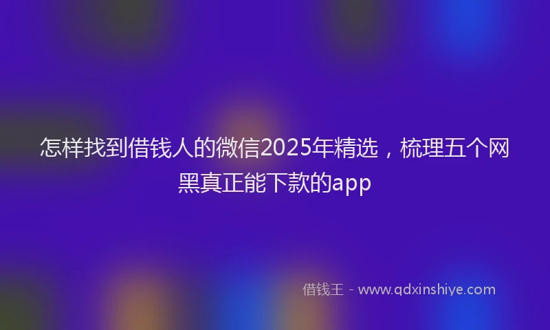 怎样找到借钱人的微信2025年精选，梳理五个网黑真正能下款的app