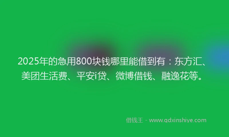 2025年的急用800块钱哪里能借到有：东方汇、美团生活费、平安i贷、微博借钱、融逸花等。