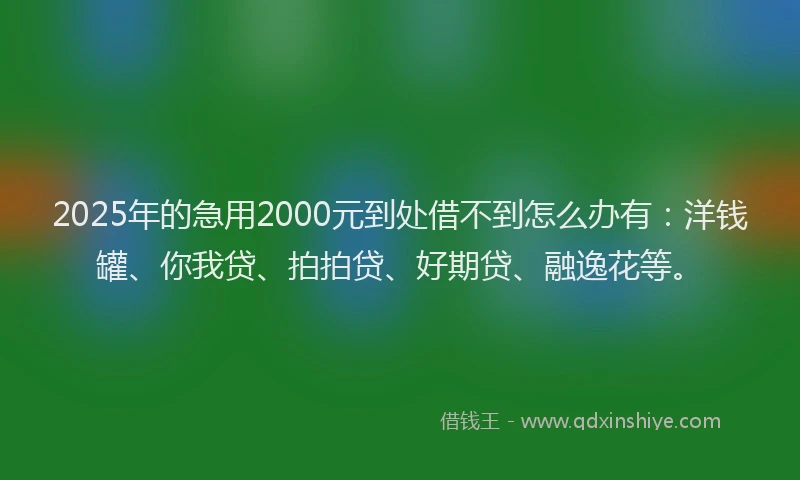2025年的急用2000元到处借不到怎么办有：洋钱罐、你我贷、拍拍贷、好期贷、融逸花等。