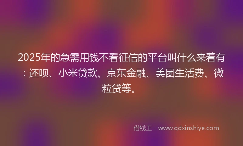 2025年的急需用钱不看征信的平台叫什么来着有：还呗、小米贷款、京东金融、美团生活费、微粒贷等。