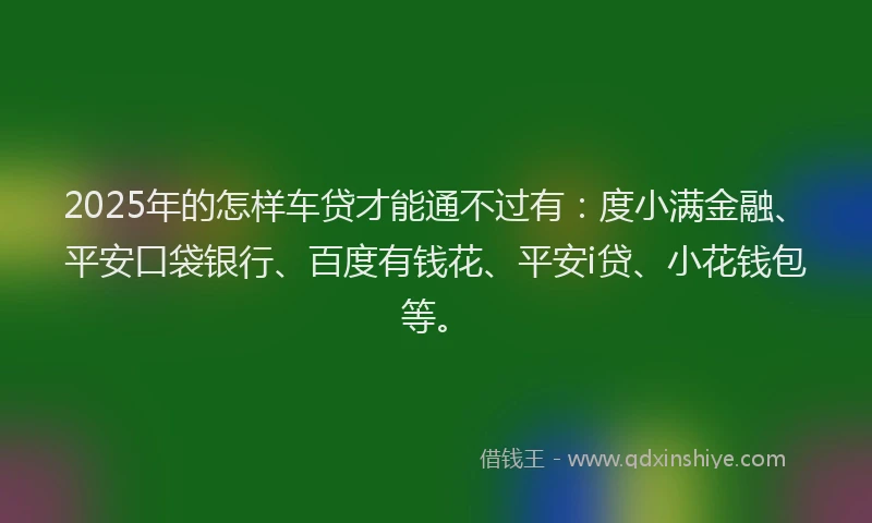 2025年的怎样车贷才能通不过有：度小满金融、平安口袋银行、百度有钱花、平安i贷、小花钱包等。