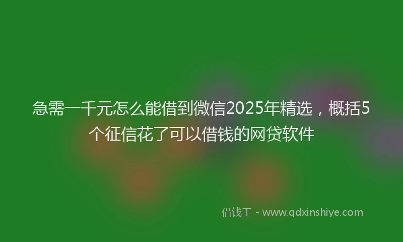 急需一千元怎么能借到微信2025年精选，概括5个征信花了可以借钱的网贷软件