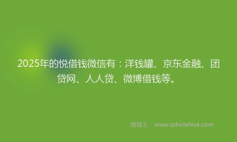 2025年的悦借钱微信有：洋钱罐、京东金融、团贷网、人人贷、微博借钱等。