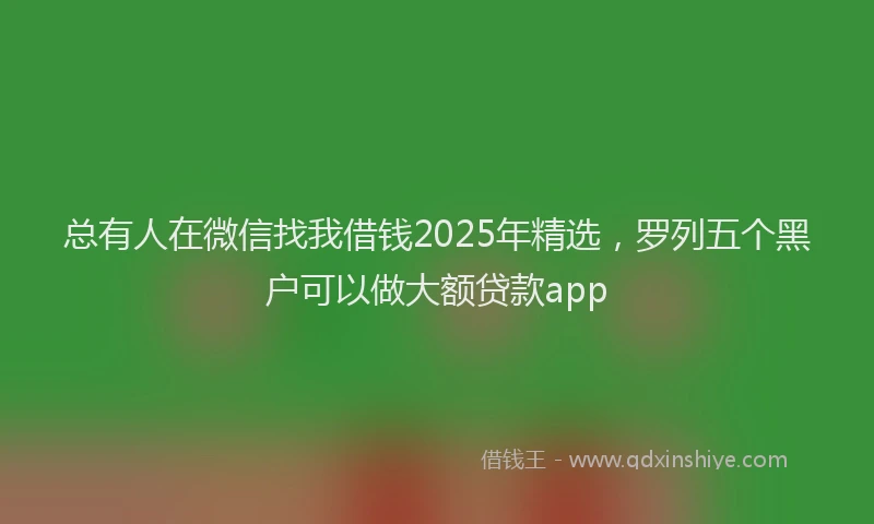 总有人在微信找我借钱2025年精选，罗列五个黑户可以做大额贷款app