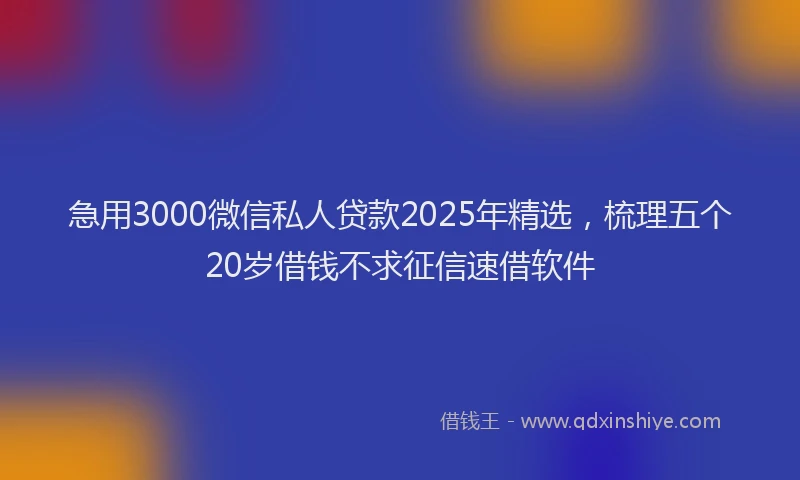 急用3000微信私人贷款2025年精选，梳理五个20岁借钱不求征信速借软件