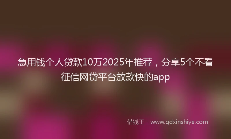 急用钱个人贷款10万2025年推荐，分享5个不看征信网贷平台放款快的app