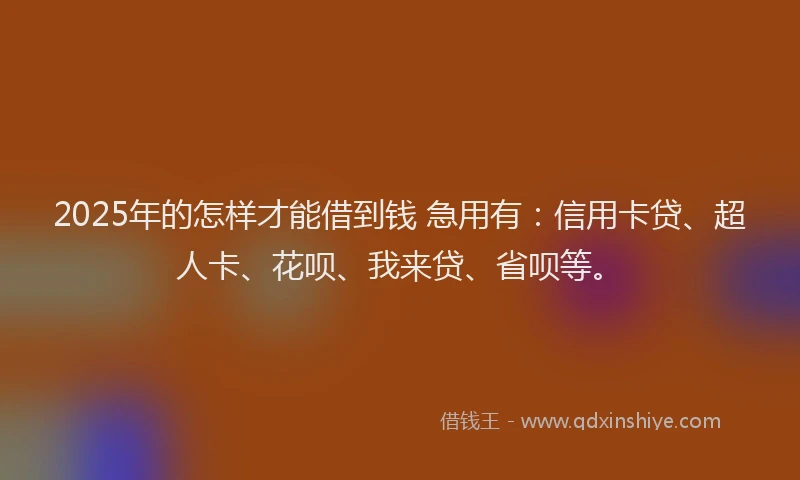2025年的怎样才能借到钱 急用有：信用卡贷、超人卡、花呗、我来贷、省呗等。