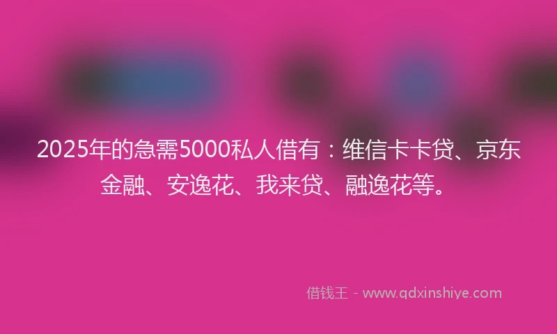 2025年的急需5000私人借有：维信卡卡贷、京东金融、安逸花、我来贷、融逸花等。