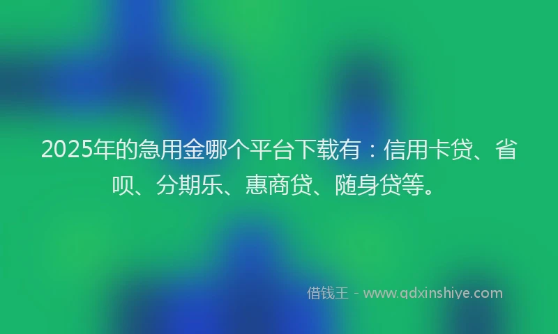 2025年的急用金哪个平台下载有：信用卡贷、省呗、分期乐、惠商贷、随身贷等。