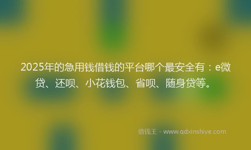 2025年的急用钱借钱的平台哪个最安全有：e微贷、还呗、小花钱包、省呗、随身贷等。