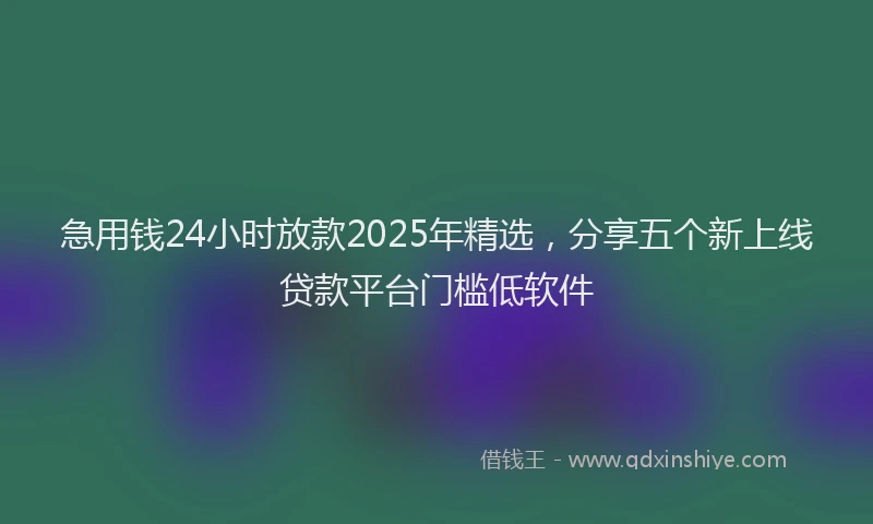 急用钱24小时放款2025年精选，分享五个新上线贷款平台门槛低软件