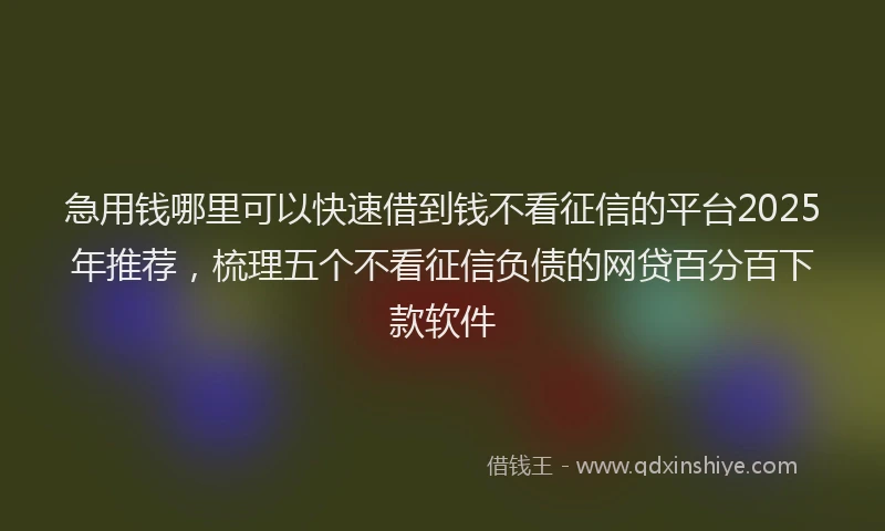 急用钱哪里可以快速借到钱不看征信的平台2025年推荐，梳理五个不看征信负债的网贷百分百下款软件