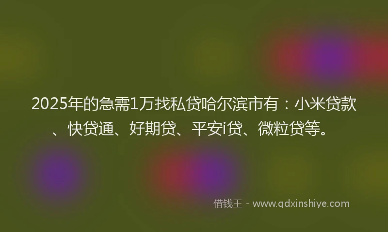 2025年的急需1万找私贷哈尔滨市有：小米贷款、快贷通、好期贷、平安i贷、微粒贷等。