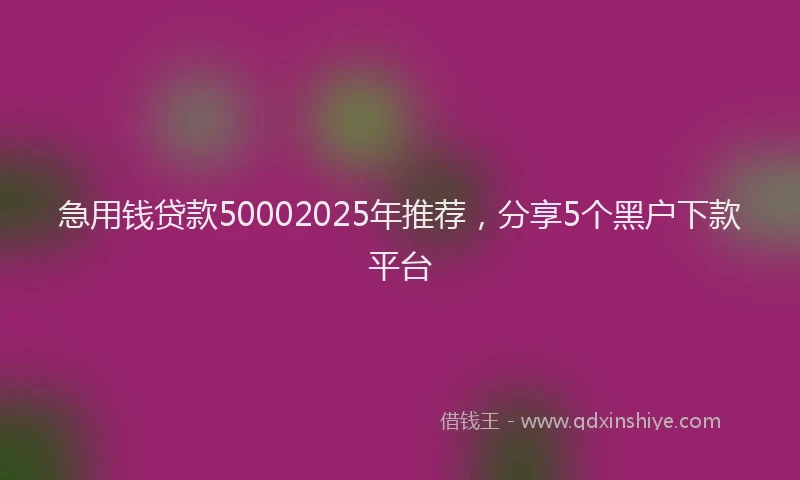 急用钱贷款50002025年推荐，分享5个黑户下款平台