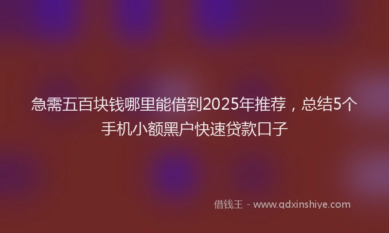 急需五百块钱哪里能借到2025年推荐，总结5个手机小额黑户快速贷款口子