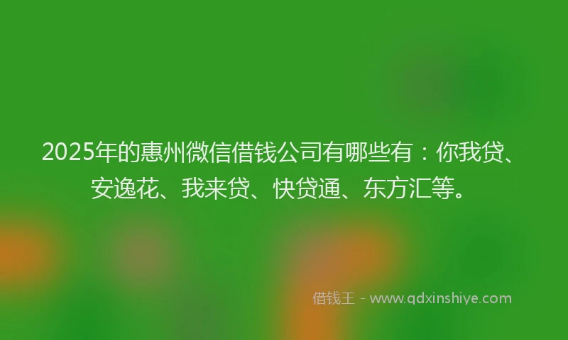 2025年的惠州微信借钱公司有哪些有：你我贷、安逸花、我来贷、快贷通、东方汇等。