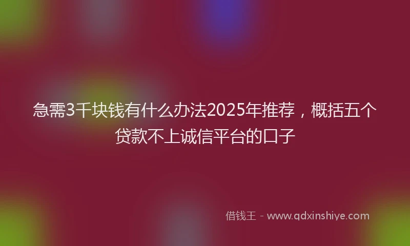 急需3千块钱有什么办法2025年推荐，概括五个贷款不上诚信平台的口子