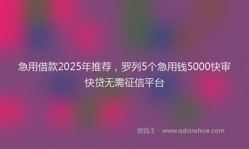 急用借款2025年推荐，罗列5个急用钱5000快审快贷无需征信平台