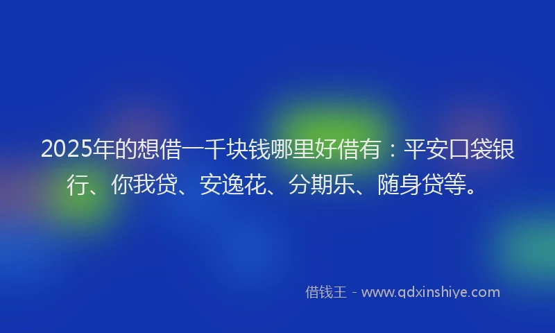 2025年的想借一千块钱哪里好借有：平安口袋银行、你我贷、安逸花、分期乐、随身贷等。