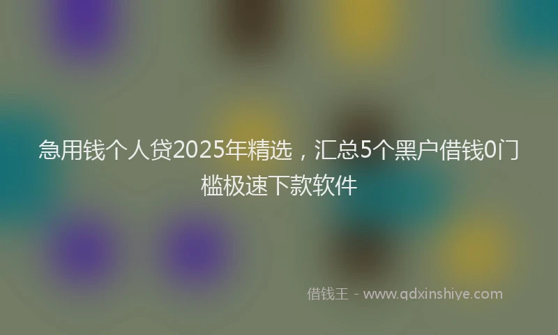 急用钱个人贷2025年精选，汇总5个黑户借钱0门槛极速下款软件