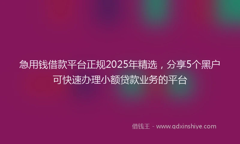 急用钱借款平台正规2025年精选，分享5个黑户可快速办理小额贷款业务的平台