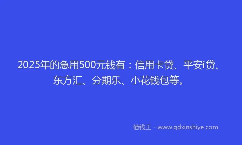 2025年的急用500元钱有：信用卡贷、平安i贷、东方汇、分期乐、小花钱包等。