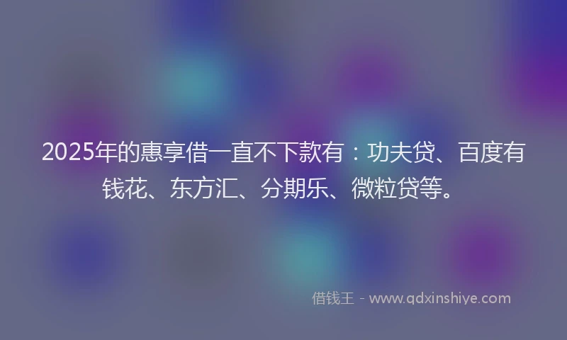 2025年的惠享借一直不下款有：功夫贷、百度有钱花、东方汇、分期乐、微粒贷等。