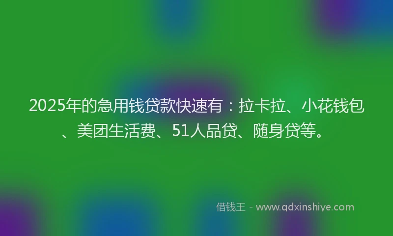 2025年的急用钱贷款快速有：拉卡拉、小花钱包、美团生活费、51人品贷、随身贷等。