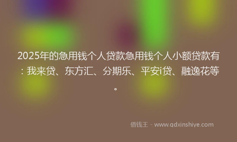 2025年的急用钱个人贷款急用钱个人小额贷款有：我来贷、东方汇、分期乐、平安i贷、融逸花等。