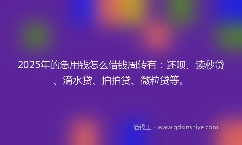 2025年的急用钱怎么借钱周转有：还呗、读秒贷、滴水贷、拍拍贷、微粒贷等。