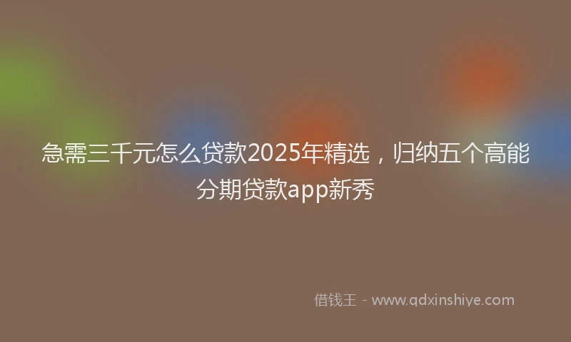 急需三千元怎么贷款2025年精选，归纳五个高能分期贷款app新秀