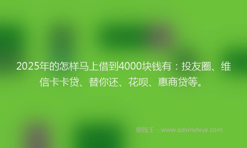 2025年的怎样马上借到4000块钱有：投友圈、维信卡卡贷、替你还、花呗、惠商贷等。