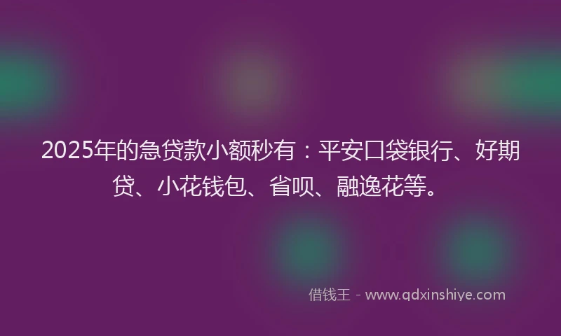 2025年的急贷款小额秒有：平安口袋银行、好期贷、小花钱包、省呗、融逸花等。