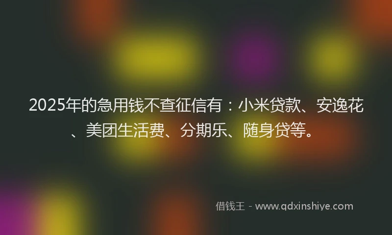 2025年的急用钱不查征信有：小米贷款、安逸花、美团生活费、分期乐、随身贷等。