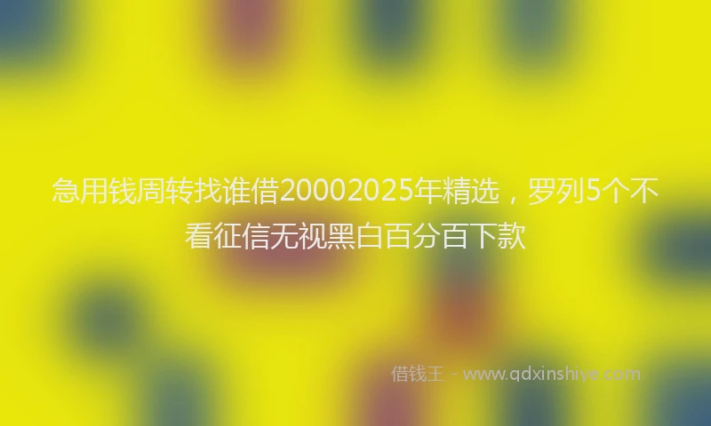 急用钱周转找谁借20002025年精选，罗列5个不看征信无视黑白百分百下款