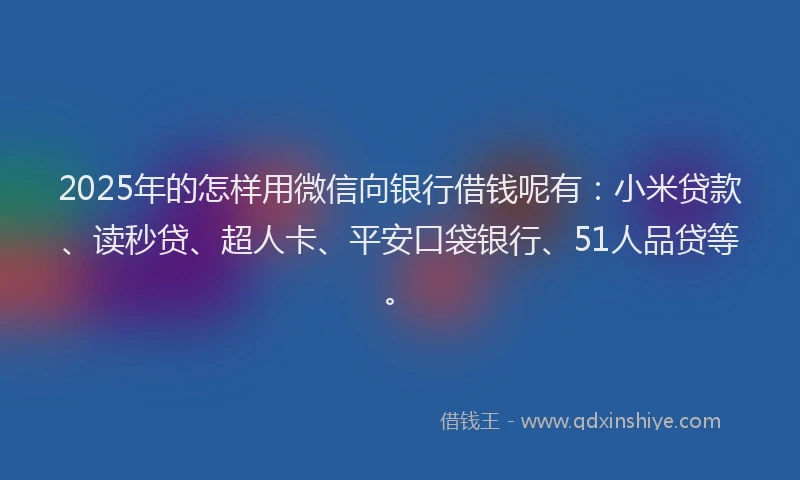 2025年的怎样用微信向银行借钱呢有：小米贷款、读秒贷、超人卡、平安口袋银行、51人品贷等。