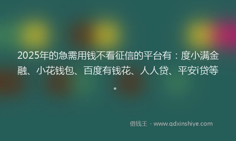 2025年的急需用钱不看征信的平台有：度小满金融、小花钱包、百度有钱花、人人贷、平安i贷等。