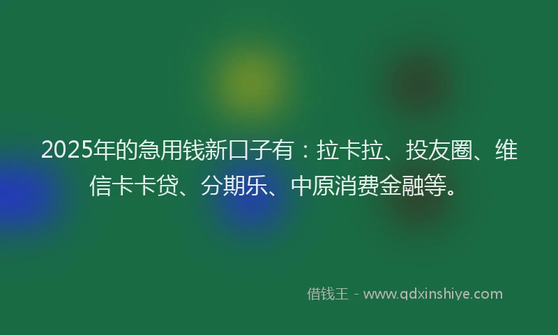 2025年的急用钱新口子有：拉卡拉、投友圈、维信卡卡贷、分期乐、中原消费金融等。