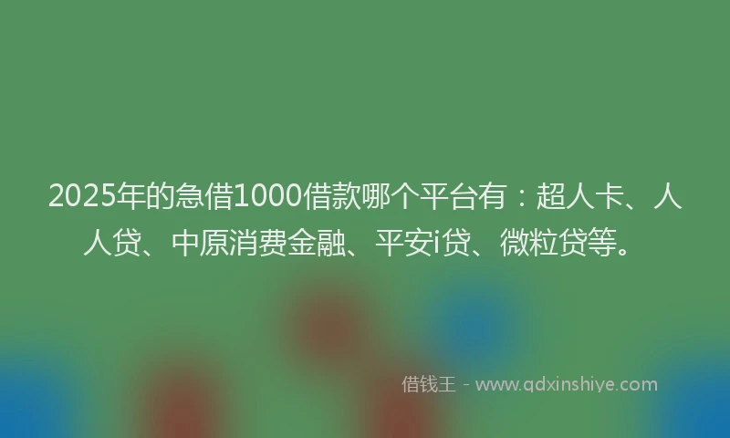 2025年的急借1000借款哪个平台有：超人卡、人人贷、中原消费金融、平安i贷、微粒贷等。