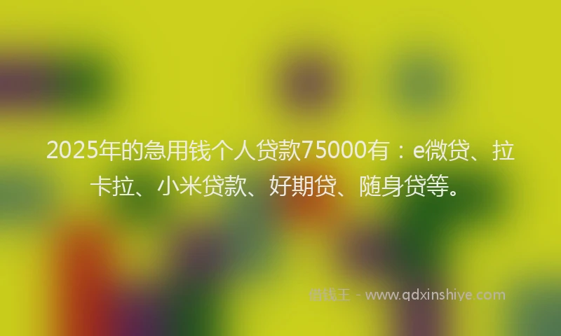 2025年的急用钱个人贷款75000有：e微贷、拉卡拉、小米贷款、好期贷、随身贷等。