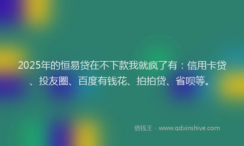 2025年的恒易贷在不下款我就疯了有：信用卡贷、投友圈、百度有钱花、拍拍贷、省呗等。