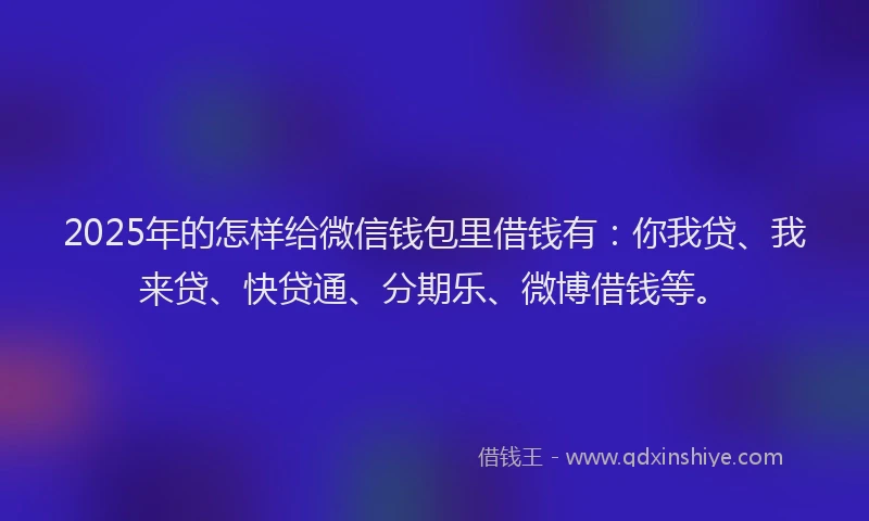 2025年的怎样给微信钱包里借钱有：你我贷、我来贷、快贷通、分期乐、微博借钱等。