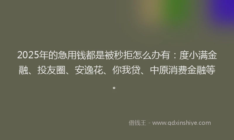 2025年的急用钱都是被秒拒怎么办有：度小满金融、投友圈、安逸花、你我贷、中原消费金融等。