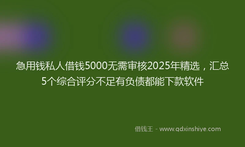 急用钱私人借钱5000无需审核2025年精选，汇总5个综合评分不足有负债都能下款软件