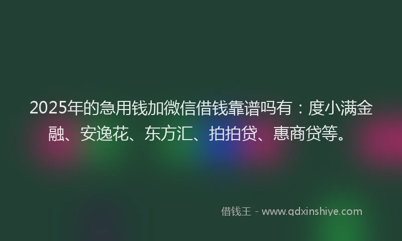 2025年的急用钱加微信借钱靠谱吗有：度小满金融、安逸花、东方汇、拍拍贷、惠商贷等。